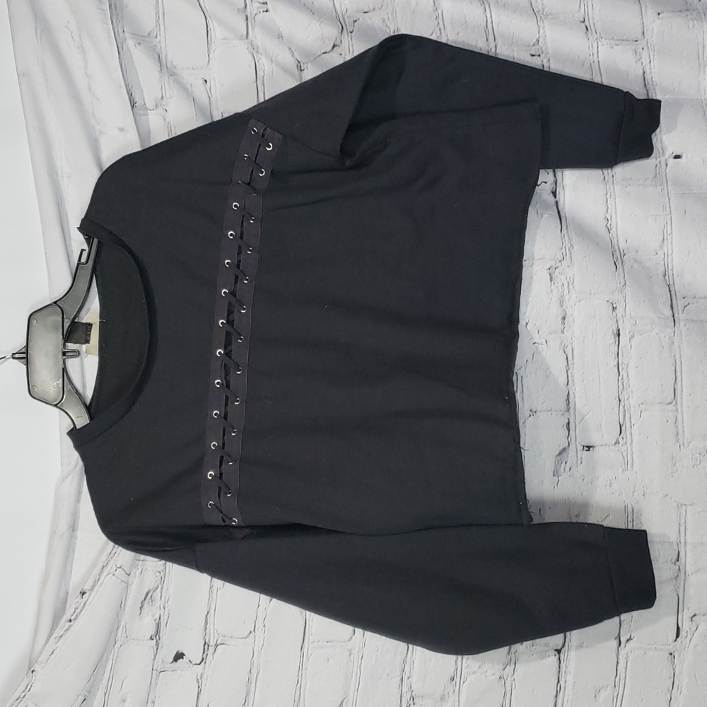 Enough About Me... Gray Lace Crop Sweatshirt
